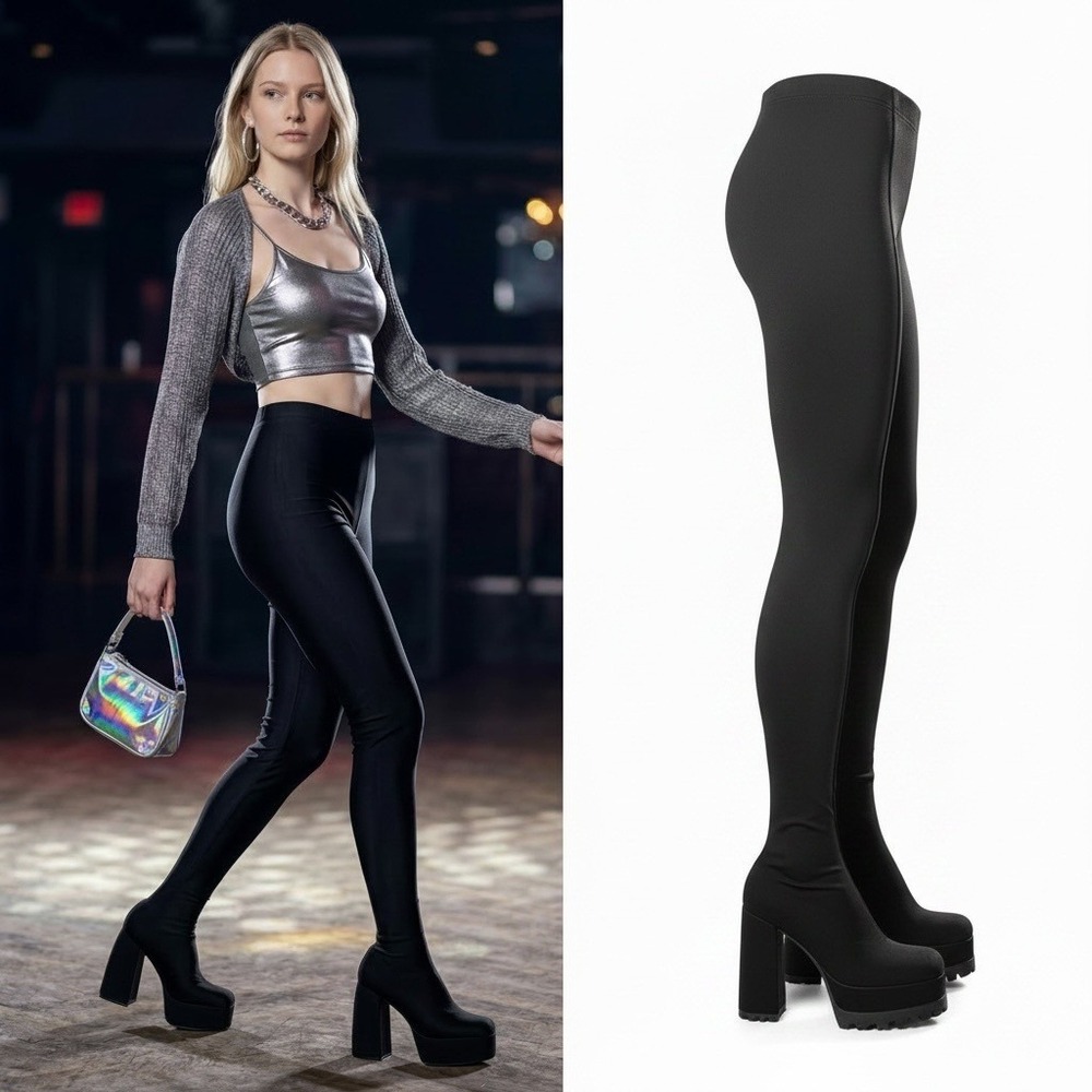 Azalea Wang Heyhey Black Platform Pant Boots 8.5 Clubwear‎ baddie 90s Goth NIB